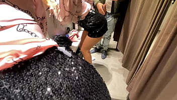 Risky Cumshot in Shopping Mall Changing rooms with people around