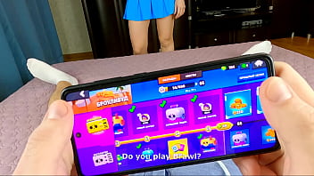 Slutty and hot sis didn't let her brother play Brawl Stars game and take his dick and got cum in her mouth! Hot Role Play video! Nata