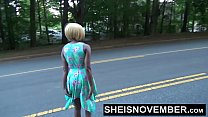 I Give A Taboo Public Blowjob On My Knees In The Dirty Road Outdoor, Skinny Hot Ebony Whore Sheisnovember Suck Dick After Shaved Pussy Flash With Panties Down To My Thighs And Brown Booty Winking In A Dress By Msnovember