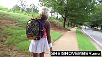I'm Walking Down The Street To Give A Blowjob To A Big Dick Guy I Met During My Tennis Match With My Giant Nipples And Big Boobs Out, Skinny Blonde Black Slut Sheisnovember Exposing Her Big Butt, Cute Panties Outdoor on Msnovember